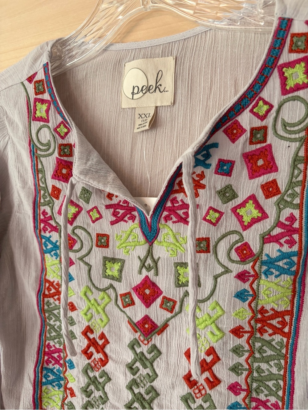 NWT Peek Girl’s Embroidered V-Neck Boho Top - Picture 2 of 6